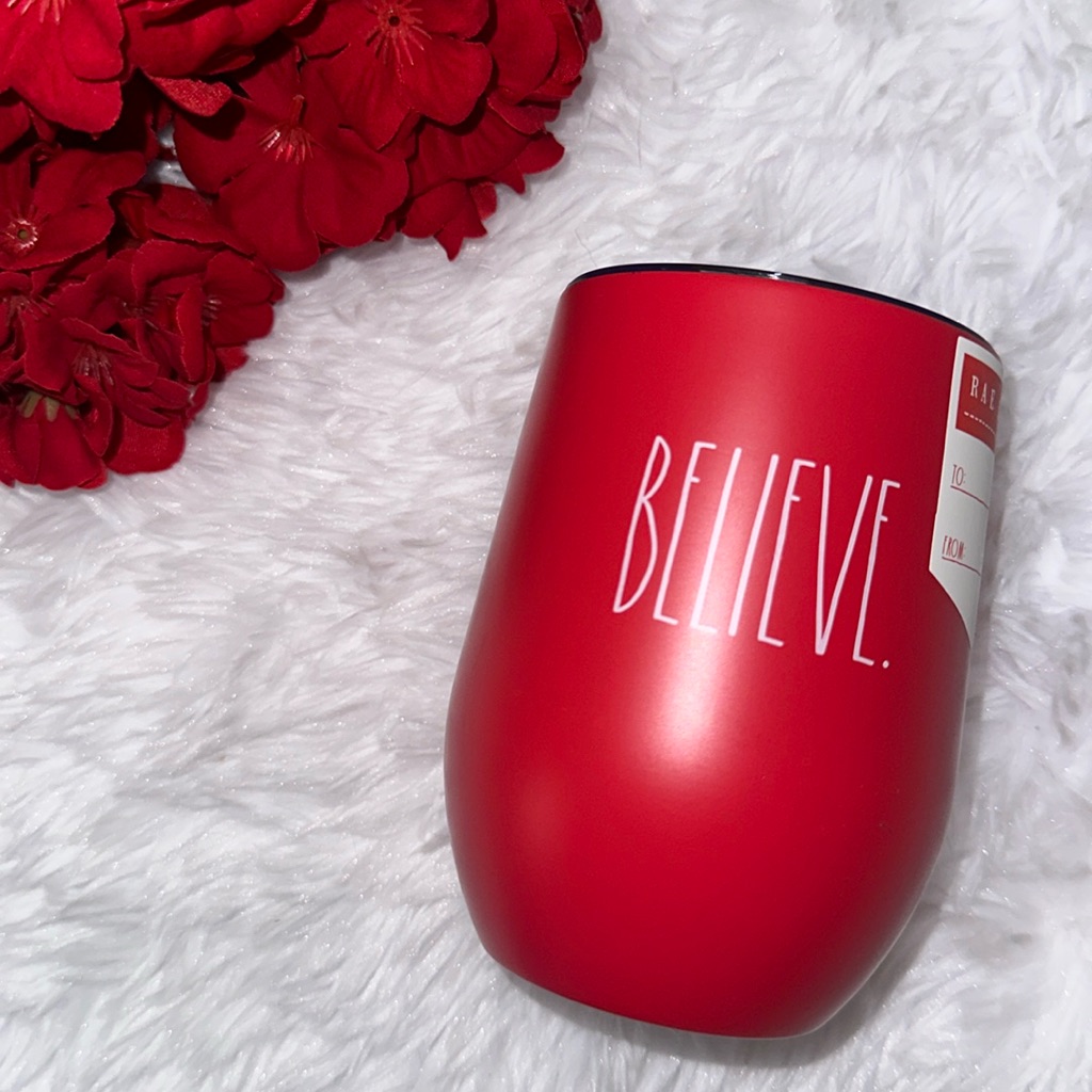 Rae Dunn Red Believe Wine Glass Christmas Holiday New